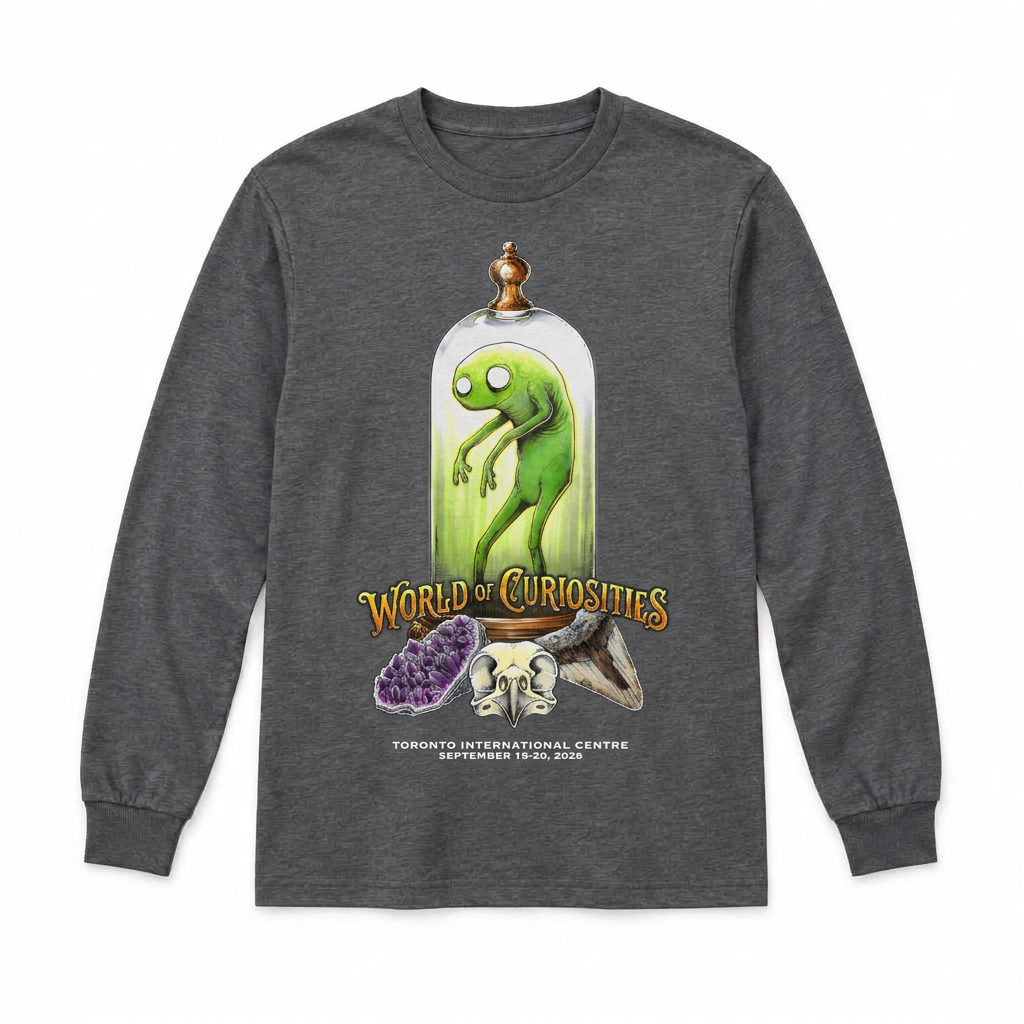 World of Curiosities Long-Sleeve T-Shirt — Dark Heather Grey